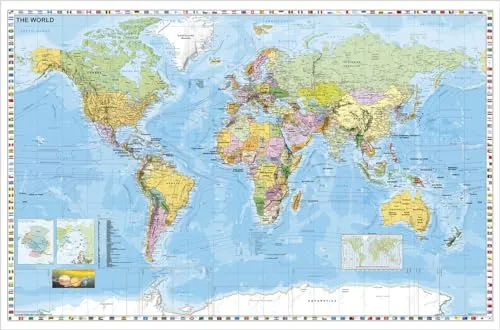 Weltkarte politisch mit Flaggenrand