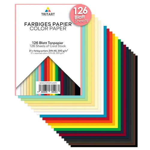 Tritart Buntpapier A3 300g - Kreatives Bastelpapier - Basteln mit 36 Blatt festem Fotokarton in 12 Farben, ideal für Scrapbooking und kreative Projekte. Die hohe Lichtbeständigkeit sorgt für leuchtende Farben ohne Ausbluten.