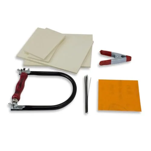 Die Werkkiste – Kinder Aufbau-Werkzeug ‘’Tischlerset 4 - Kinder Laubsägenset’’ ab 6 Jahren | Echtes Werkzeug für Kinder mit Laubsäge, Sägeblättern & Holz I Werkzeugsatz für Kinder I Made in Germany