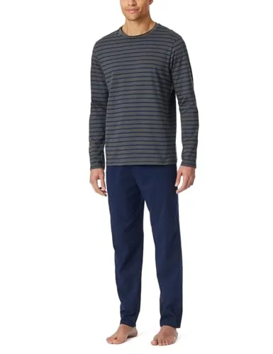 Schiesser Herren Schlafanzug lang - Ebony Nightwear Set - Schlafanzug für Herren aus weicher Single-Jersey-Qualität, mit aufgesetzter Brusttasche und stylishen Minimal-Print. Ideal für gemütliche Nächte.