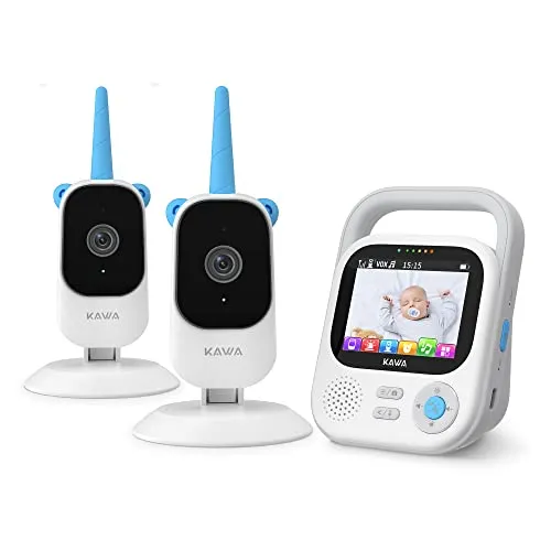 KAWA Baby Monitor with 2 Cameras, 7.11 cm (2.8 Inch) 2K HD Camera, No WiFi, Night Vision, Recording & Playback, 2-Way Talk, 4X Zoom, Lullabies, 1000 ft Range Baby Monitor, S5