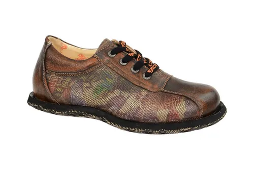 Eject 17956 Schnürschuh für Damen - Bequeme Schnürhalbschuhe aus braunem Echtleder mit multicolor Details. Ideal für den täglichen Einsatz und mit herausnehmbarer Innensohle für individuellen Komfort.