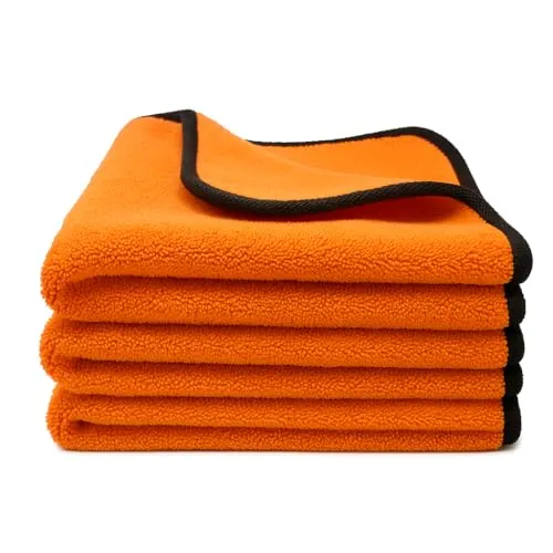 Kemes Mikrofasertücher Auto 3 Stück 600 GSM | Trockentuch 4-Fach Saugstark Poliertuch Autowäsche Autopflege und Haushalt Microfasertuch zum Polieren | 30x30 cm (Orange)
