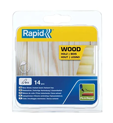 Rapid Heißklebesticks für Holz, 14 Klebesticks 94mm Länge, Spezialkleber, Heißkleber für Heißklebepistole 11mm, 12mm