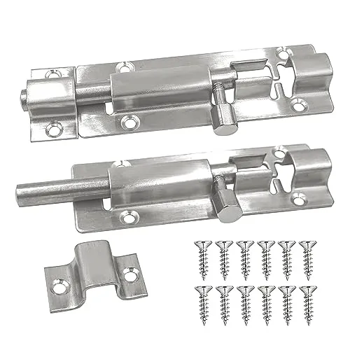 BuxiuGK 2 Stück Türriegel Edelstahl 34x100mm mit Schrauben Tür Riegel Schiebeschloss Einfache Montage Zubehör für Verriegelung für Türen,Silber