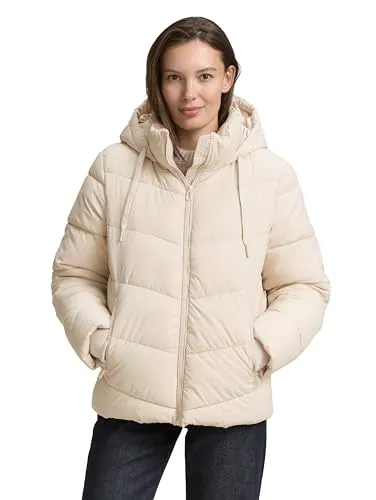 TOM TAILOR Damen Puffer-Jacke 1047526 mit Kapuze - Cold Beige, XL - Wasserabweisende Funktionsjacke mit praktischem Logo-Badge, ideal für kalte Tage. Aus leichtem Taffeta-Gewebe, ausgestattet mit seitlichen Eingriffstaschen und Innentasche für wichtige Utensilien.
