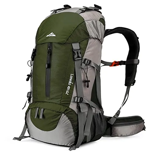Loowoko Wanderrucksack 50L mit Regenschutz, Camping Rucksack Trekking Tasche für Outdoor, Männer & Frauen (Grün)