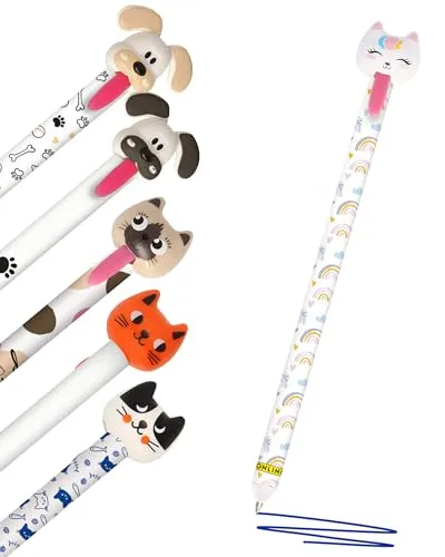 Online Radierstift magiXX Zip, 6x I Gelschreiber radierbar, 0,7 mm Strichstärke I Erasable Pen, 6 versch. Motive I Schreibfarbe Blau I Stift radierbar für Rechts- & Linkshänder I Mit ziehbarer Zunge