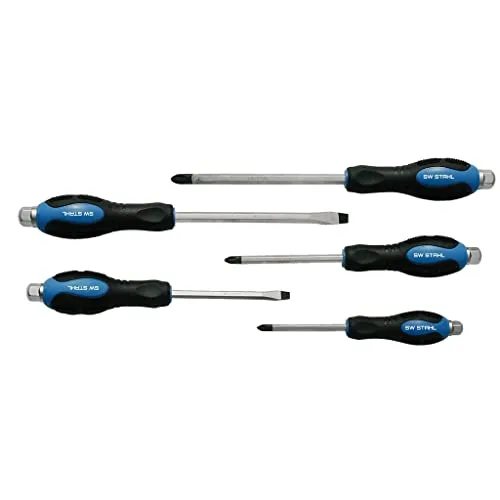 SW-Stahl S7892 Schraubendrehersatz Schlagfest 5-teilig I Schlitz & Kreuz I Schraubendreher Werkzeug Set