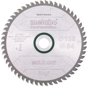 Metabo Kreissägeblatt Multi Cut Professional 165mm, 54 Zähne - Professionelles Kreissägeblatt für präzise Schnitte in Holz, Kunststoff und Metall. Hohe Standzeit dank bester Hartmetallqualität, ideal für Innenausbau und vielseitige Anwendungen.