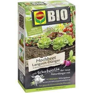 Compo Dünger Bio Hochbeet Langzeitdünger, Langzeitwirkung bis 150 Tage, mit Schafwolle, 750g