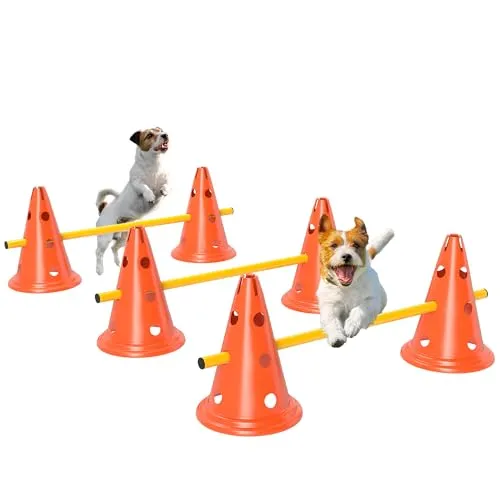 PawHut Agility Set für Hunde, 3-teiliges Trainingszubehör - Verbessern Sie die Fitness Ihres Hundes mit diesem flexiblen Agility Set. Enthält 3 höhenverstellbare Hürden und 6 Kegel – ideal für spielerisches Training und einfache Handhabung. Perfekt für Hunde aller Leistungsstufen!