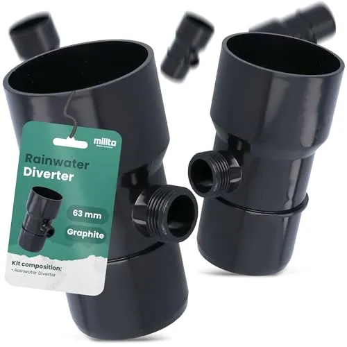 Millto™ Regensammler Dachrinnenablauf für Regentonne DN Ø63 mm 3/4 AG Graphit | Wasserfänger Wassersammler Regenwasser Fallrohr Regenwassersammler Fallrohrfilter Gartenschlauch Anschluss
