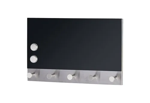 WENKO Hakenleiste Garderobe Schwarz Schlüsselbrett Kleiderhaken, mit 5 Haken 30x19 cm Magnet Memoboard