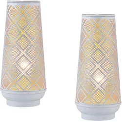 Marrakesch Nachttischlampe 2er Set Qantas klein weiss - Nachttischleuchten Set aus handgefertigtem Metall, ideal für eine gemütliche Atmosphäre im Schlafzimmer oder Wohnzimmer. Zeitloses Design passt zu jedem Einrichtungsstil.