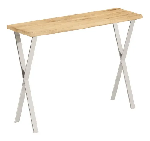 vidaXL Konsolentisch mit Baumkante - Konsolentisch aus massivem Mangoholz mit einzigartiger Baumkante und stabilen X-Stahlbeinen, ideal für Wohnzimmer oder Flur.