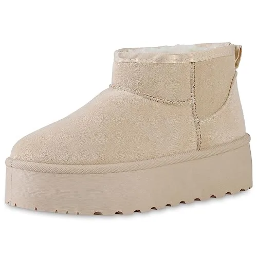 VAN HILL Damen Plateau Boots Vorne Trendy Schuhe 840485 212933 Beige 40