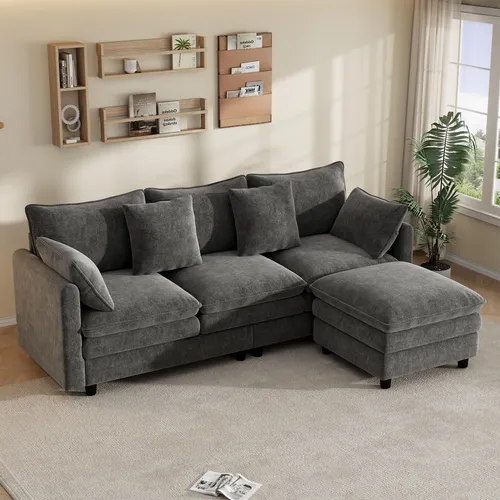 MODFU Ecksofa L-Form mit beweglicher Chaiselongue, 3-Sitzer Relaxsofa in Grau