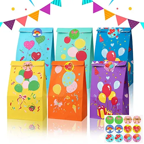 Bunte Geschenktüten Kindergeburtstag, 6 Farben mit 24 Aufklebern 18