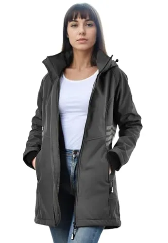 Arctic Seven Damen Softshelljacke (XS-5XL) mit Kapuze abnehmbar - Wasserabweisend, Atmungsaktiv, Fleece innen, Warme Jacke Frauen - AS-305 (L, DGrau)