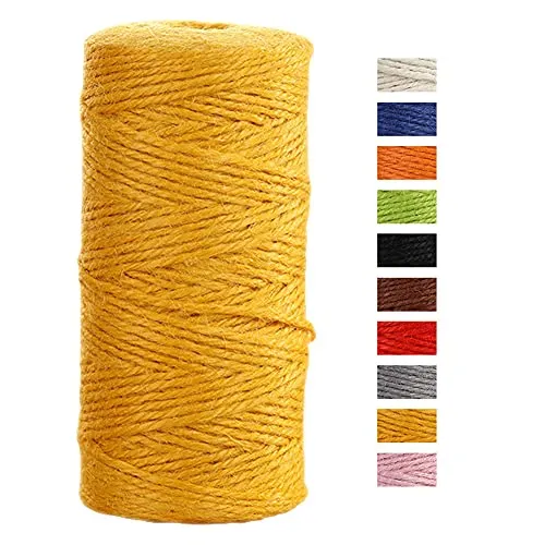 JeogYong Jute-Schnur, 2 mmx100 m, natürliche farbige Jute-Schnur, 3-lagig, Gartenschnur, Küchenschnur, dickes Juteseil für Dekoration, Floristik, DIY, Bündelung, Verpacken von Geschenken (Gold)