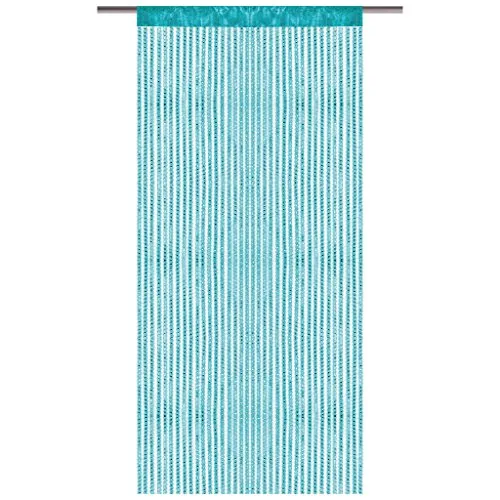 Bestlivings Fadenvorhang mit Stangendurchzug, Gardine in Lurex-Optik, Dekoartikel in vielen Farben und Größen (türkis - Pfauenblau / 90x200 cm)