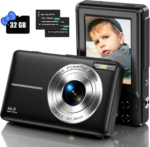 Vivitar Digitalkamera 44MP HD mit 32G Micro SD Karte - Spielzeug-Kamera für Kinder, 44MP HD Auflösung und 16X Digitalzoom, ideal für kreative Anfänger und unvergessliche Momente.