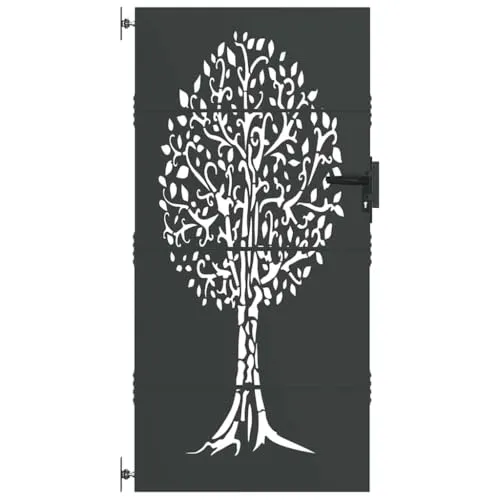 vidaXL Gartentor 85x75 cm Cortenstahl Baumdesign - Gartentor aus pulverbeschichtetem Stahl mit elegantem Baum-Motiv, rost- und wetterbeständig, ideal für stylische Gärten und Eingänge.