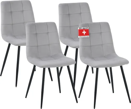 ALBATROS Esszimmerstuhl Bora 4er Set Grau - Stilvolles Vintage Design - Entdecken Sie den ALBATROS Esszimmerstuhl Bora im 4er Set. Mit robustem Samtbezug und dickem Polster für höchsten Sitzkomfort. Ideal für ein modernes Esszimmer und belastbar bis 110 kg.