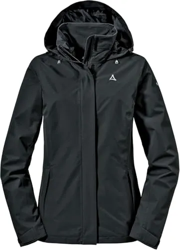 Schöffel Jacket Gmund Women schwarz (9990) 34 - Wasserdicht & Atmungsaktiv - Funktionsjacke für Damen, ideal zum Wandern, aus robustem 2-Lagen VENTURI Material, 10.000 mm Wassersäule und verstellbare Kapuze für optimalen Wetterschutz.