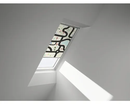 VELUX Verdunkelungsrollo Kids Straßen - Manuell, Beige - Ideal für Kinderzimmer und Wohnzimmer: Blickdichtes Verdunkelungsrollo mit fröhlichem Kinder-Motiv. Perfekte Lichtregulierung für ungestörte Ruhezeiten und Spielstunden.