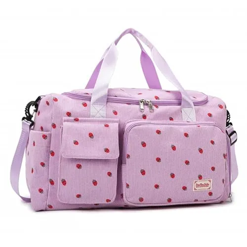 Sporttasche für Damen, Faltbare Reisetasche, Handgepäck, Fitnesstasche, Wochenendtasche mit Schuhfach und Nassfach, 20-35L (Lila)