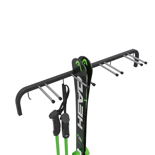 QLS Skihalterung N3 – Wand Skihalter für 4 Paare - Skihalterung für Wintersport, leicht und kratzfest, perfekt zur platzsparenden Aufbewahrung von Skiern und Nordic Walking Stöcken.