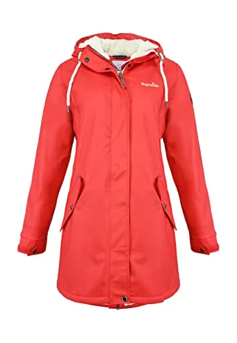 Regenliebe Damen Regenmantel Friesennerz, Größe:52, Farbe:rot - Funktionsjacken mit Teddy-Fleece-Futter, wind- und wasserdicht, ideal für kalte, regnerische Tage. Verstellbare Kapuze und taillierter Schnitt sorgen für perfekten Sitz und Komfort.
