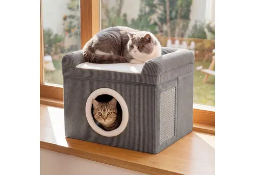 COSTWAY Faltbares Katzenhaus mit Sisal-Kratzmatte und weichem Kissen
