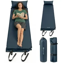 Isomatte mit Kissen, Selbstaufblasbare Matte, ultraleicht Isomatte aufblasbar 186x53x2,5 cm, Kompakte Camping Isomatte, Dunkelblau - Marine
