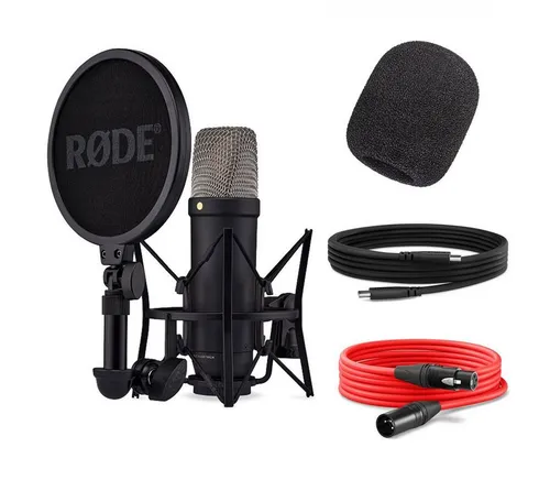 RØDE NT1 5th Generation Mikrofon Schwarz mit Popfilter - Hochwertiges USB/XLR Studio-Mikrofon mit integriertem DSP für Klangverbesserung, ideal für Gesang, Instrumente und Streaming. Inkl. Mikrofon-Spinne und Kabel.