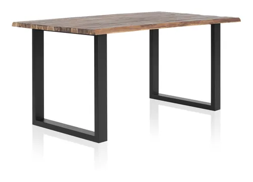 Esstisch SALESFEVER, beige - Akazie & Metall, B:140cm H:75cm T:80cm - Esstisch aus Akazie mit 2-fach lackierter Tischplatte, perfekt für stilvolle Essbereiche. Robustes Kufengestell aus Metall sorgt für Stabilität und modernes Design.