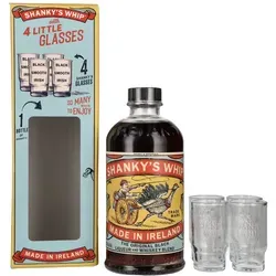 Shanky's Whip Original Black Liqueur & Whiskey Blend 0,7l Geschenkbox mit 4 Shot Gläsern