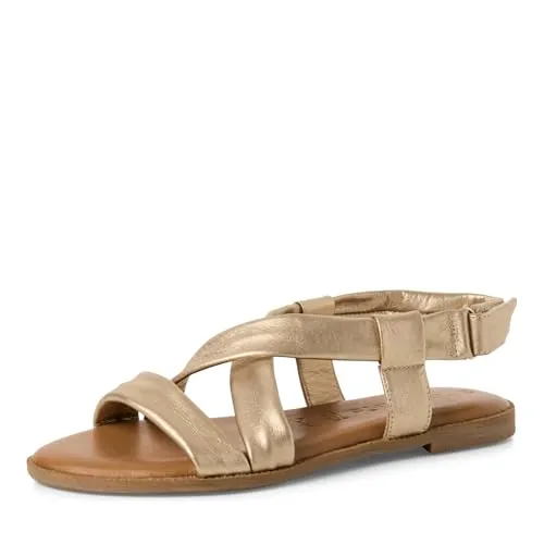 TAMARIS Riemchensandale für Damen, Gr. 38, gold - Schicke Riemchensandale von Tamaris aus Leder mit bequemem Klettverschluss. Ideal für den Sommer, bietet sie eine gepolsterte Innensohle für maximalen Komfort.