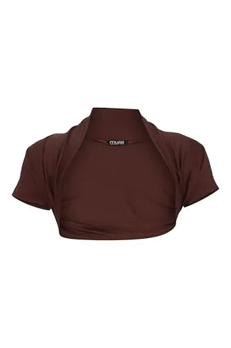 Easy Young Fashion Damen Bolero Jäckchen Kurzarm - elastisch & figurbetont - Basic Schulterjacke - weiche Open Front Jacke 3009 - (Dunkelbraun)