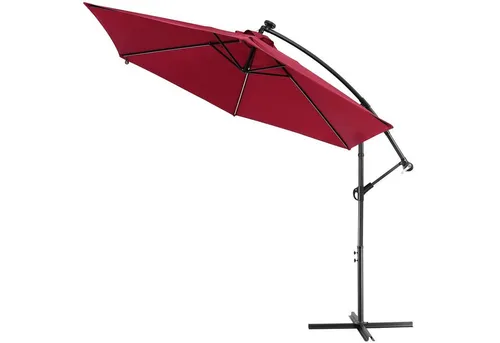 LED Solar Ampelschirm Mali Rot Ø350cm - Sonnenschirm mit UV-Schutz 30+ und integrierter LED-Beleuchtung für stimmungsvolles Licht am Abend. Ideal für Garten, Terrasse oder Balkon - wasserabweisend und mit Windsicherung für hohe Stabilität.