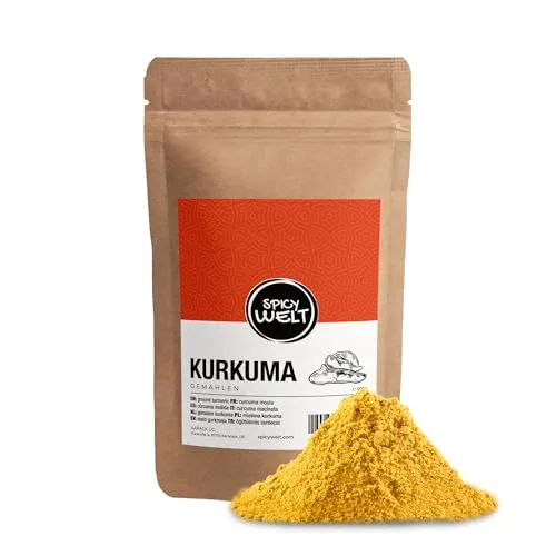 Spicy Welt Kurkuma Gemahlen (500g) – Kurkumapulver für Curry, Reis, Suppen, Goldene Milch, Marinaden und Dipideen | Würzig, Natürlich Färbend und Aromatisch | 100% Naturrein, Ohne Zusätze