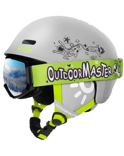 OutdoorMaster Kinder Skihelm & Skibrillenset, Snowboardhelm, Robuste PC-Schale & EPS-Schaum, Skihelm mit 12 Belüftungsöffnungen, Verstellbarer Helm, Sicherheitszertifizierte Helme für Jungen & Mädchen