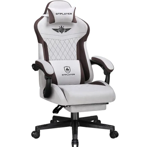 GTPLAYER Gaming Stuhl mit Lendenwirbelstütze, Ergonomischer PC-Stuhl, Braun
