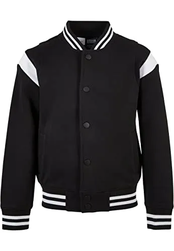 Urban Classics Boys Inset College Sweat Jacket black/white 110/116 - Funktionsjacke für Jungen, stylisches Design mit Kontrastfarben und bequemem Sweatstoff, ideal für den Alltag oder Sport.