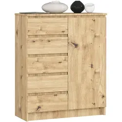 Raumhirsch Furniture Kommode Eiche Artisan, 80x97x35 cm - Elegante Kommode aus hochwertigem Holzwerkstoff mit 5 Schubladen und einer Tür – ideal für stilvolle Aufbewahrung in Wohnzimmer, Schlafzimmer und Flur. Pflegeleicht und langlebig, perfekt für moderne Wohnräume.