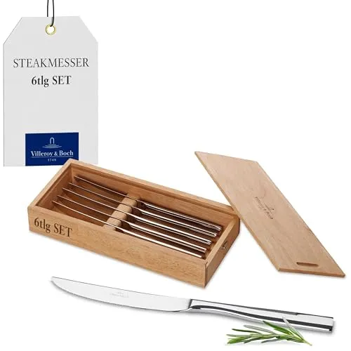 Villeroy & Boch Steakbesteck Piemont 6-teilig - Hochwertiges Edelstahl Steakmesser-Set für 6 Personen, ideal für Barbecues und festliche Anlässe. Scharfe Klingen und elegantes Design setzen edle Akzente auf jeder Tafel.