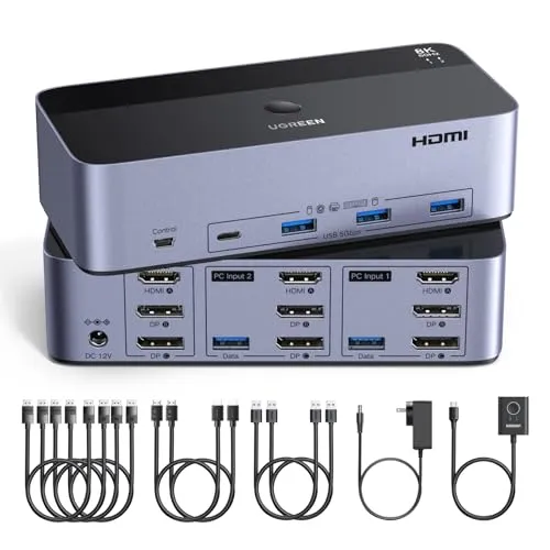 UGREEN HDMI+Displayport KVM Switch für 2 PCs und 3 Monitore