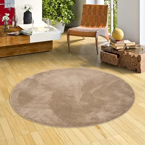 Pergamon Luxus Super Soft Hochflor Teppich Rund - Teppich für Wohnzimmer und Schlafzimmer, ultraweiche Mikrofaser, rutschfester Rücken, ideal für Fußbodenheizung und pflegeleicht.